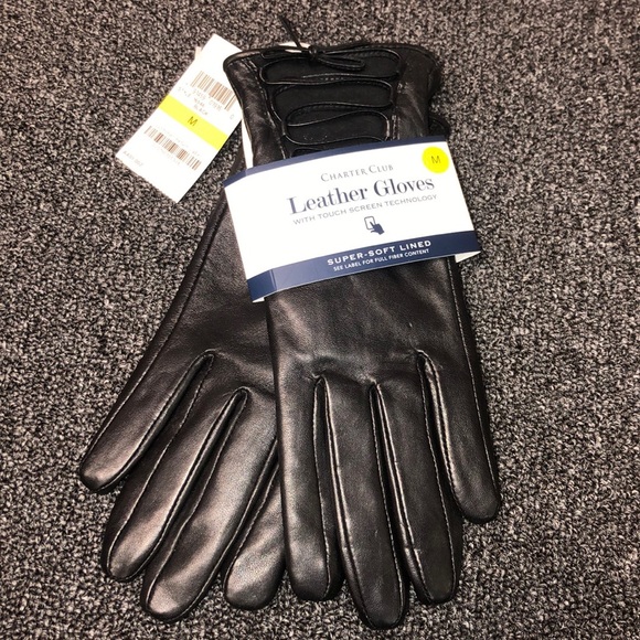 Charter Club Accessories - Black Leather Gloves Size M
